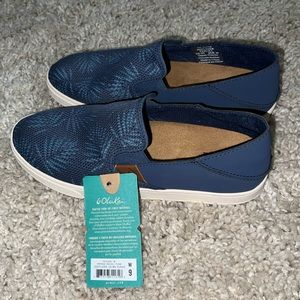 NWT Women’s Olukai Peguea Vintage indigo/palm tree slip on